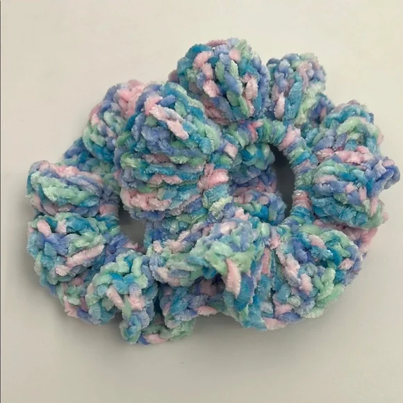 🧩 Blues and Pink Stitch Inspired Scrunchies - Set of 2 - Picture 3 of 5